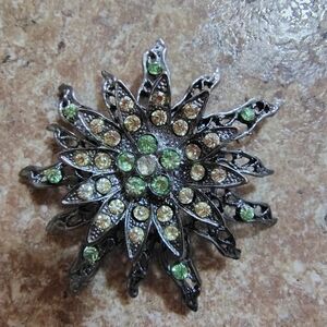 Chic Silver and Green Floral Brooch